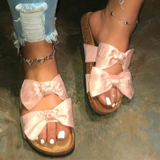 Women Slides 2 Straps Comfy Bow Slide Sandals Pink